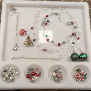 Festive Silver and Green Jewelry Set